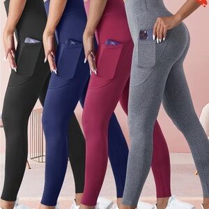 Women's High-Waist Pocket Leggings - Black, Blue, Pink, Gray